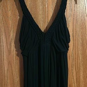 Medium, Black, Maxi Dress. Braided straps, V-neckline, Floor length.